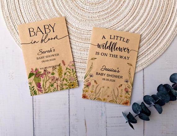 Baby Shower Seed Packets, Bulk Baby Shower Party Favors for Guests, Baby in Bloom Wildflower Seed Favors, Personalized Baby Shower Favors