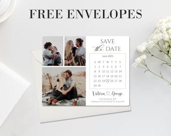 Personalized Elegant Save the Date Magnet – Photo Collage & Calendar Design – Custom Wedding Announcement – Fridge Magnet Keepsake