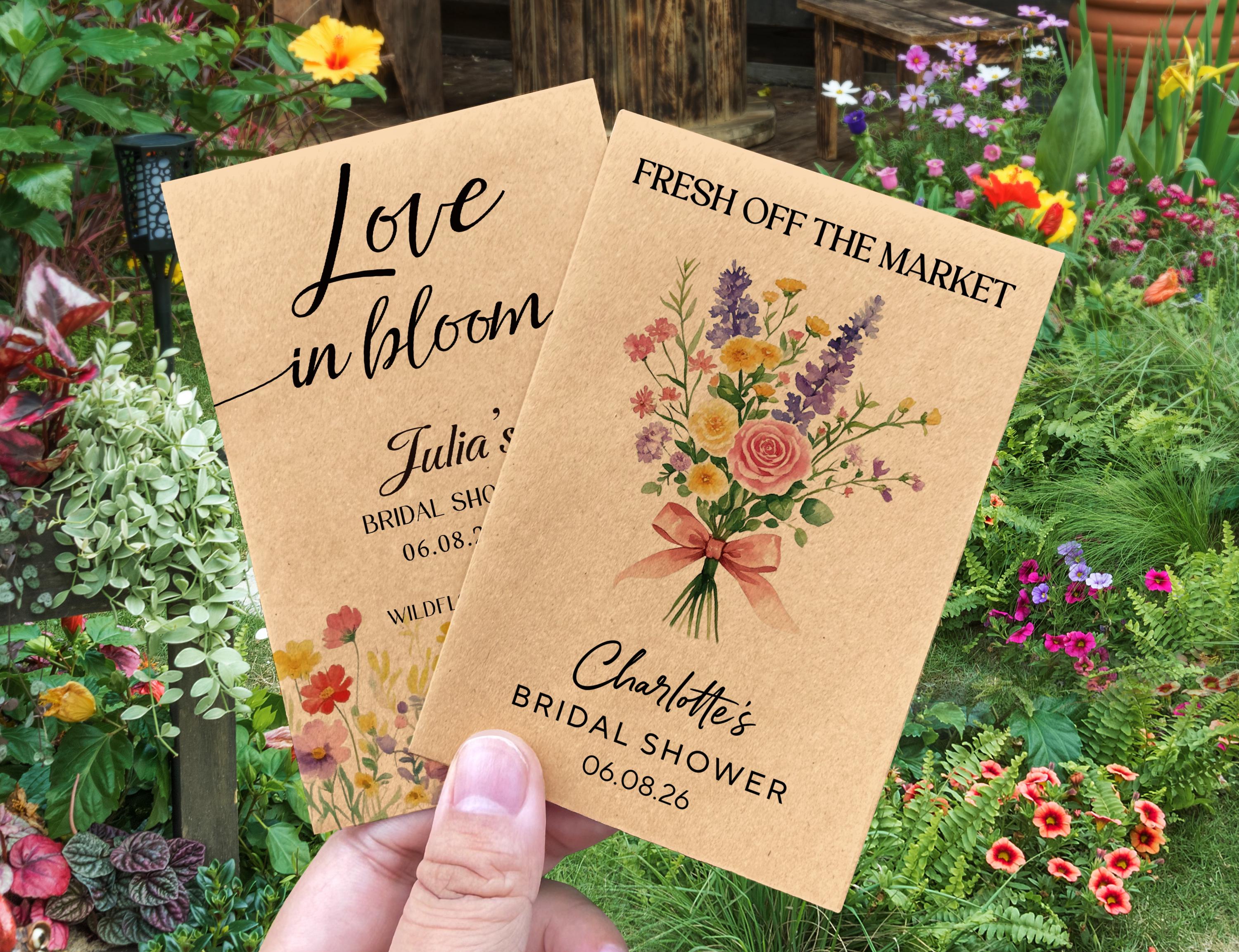 Fresh Off the Market Bulk Bridal Shower Seed Packets Favors Let Love Bloom Wildflower Envelopes Custom Floral Party Supplies Seed Included