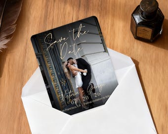 Elegant Photo Save the Date Magnet | Custom Wedding Fridge Magnet | Retro Wedding Invitation