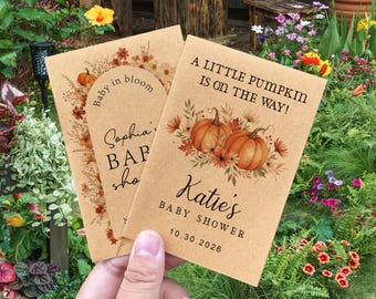 Halloween Fall Baby Shower Seed Packet Favors – “A Little Pumpkin” Autumn Theme –Fall Harvest Party Favors – Rustic Seasonal Party Gifts