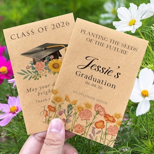 Graduation Wildflower Seed Packets/Personalized Plantable Seed Packet/Class of 2026 Grad Gifts/Bulk Graduation Party Favors/Grad Party Ideas
