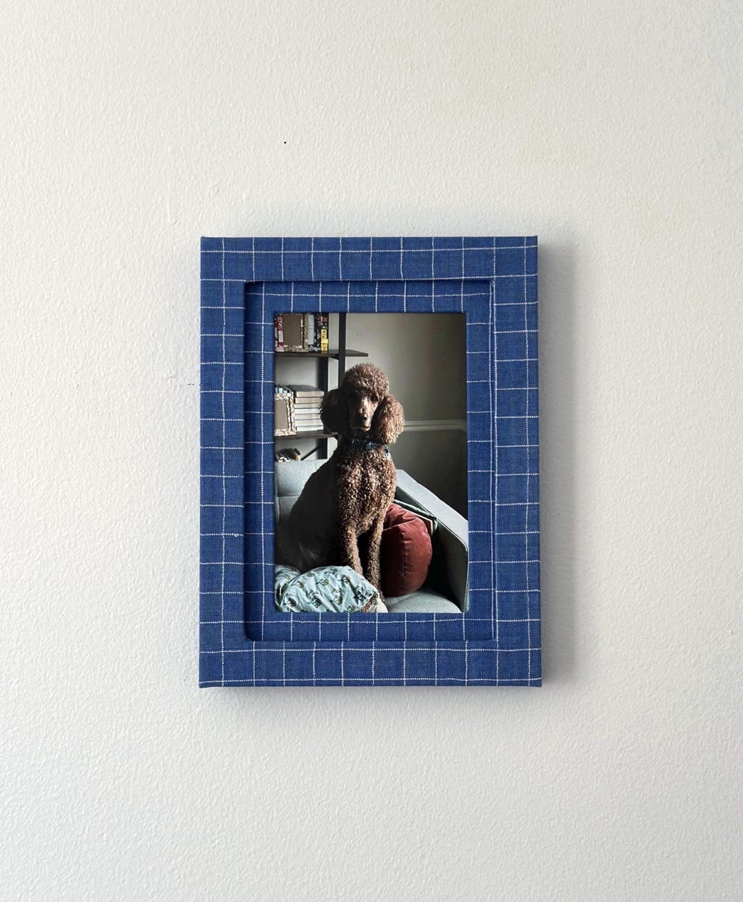 Fabric Wrapped Picture Frame in Blue Windowpane Checks (5x7” Matted to ...