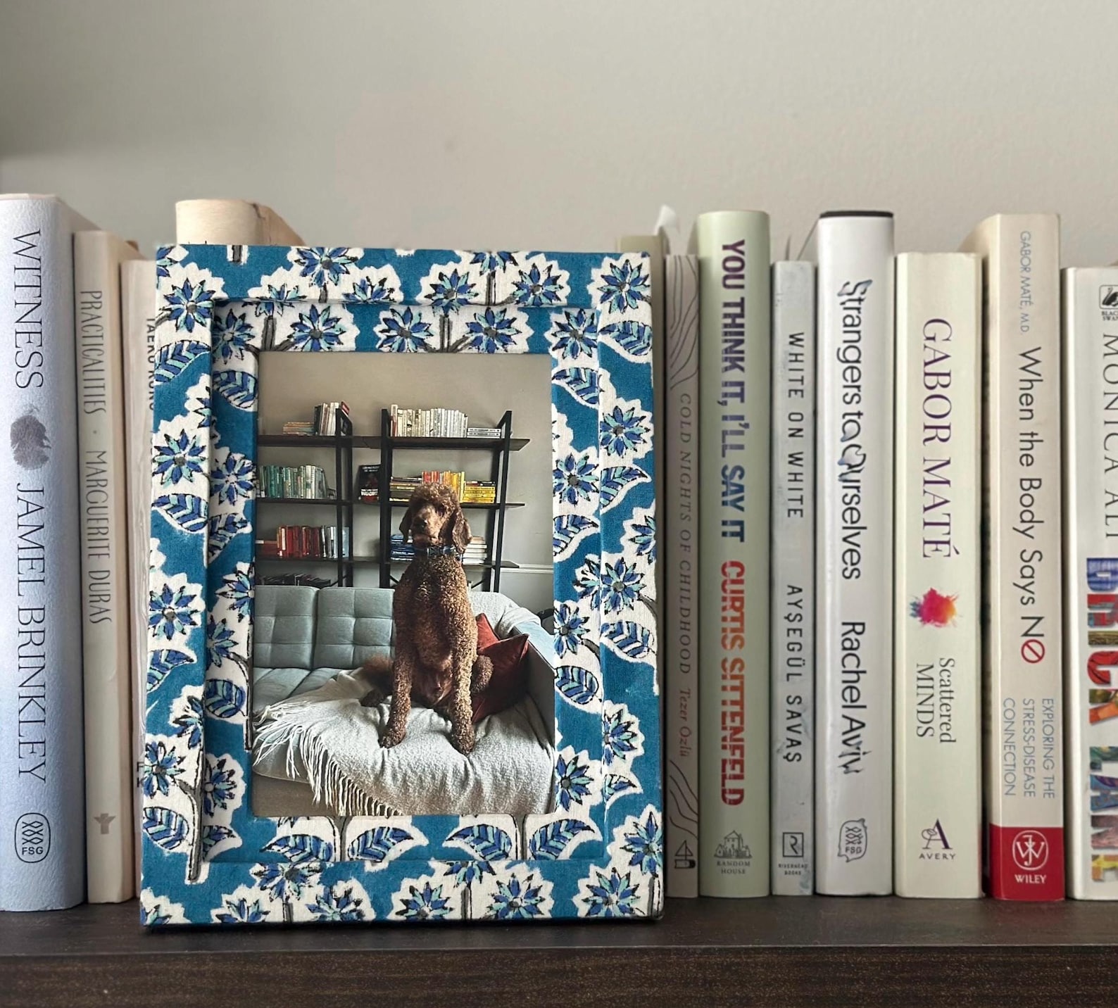Teal Floral Fabric-Wrapped Picture Frame (matted to fit 4x6” photos)