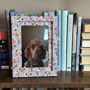 Powder Blue and Pink Floral Fabric-Wrapped Picture Frame (matted to fit 4x6” photos)