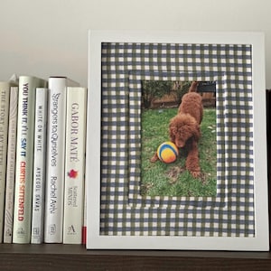 Double Matted Picture Frame in Seafoam Green Gingham Print (8x10” matted to fit 4x6” photos)