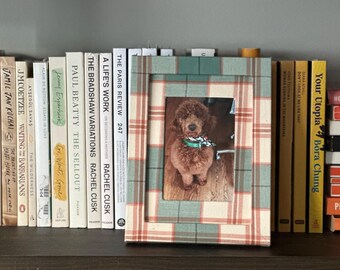 Mint Plaid Fabric Wrapped Picture Frame (5x7” matted to fit 4x6” photos)
