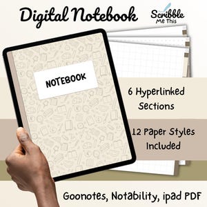 Digital Notebook | 6 Section Hyperlinked Notebook | GoodNotes, Notability, iPad Planner PDF | Digital Journal for Note-Taking l Neutrals