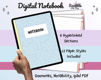 Digital Notebook | 6 Section Hyperlinked Notebook | GoodNotes, Notability, iPad Planner PDF | Digital Journal for Note-Taking l Pastel Theme