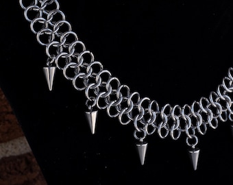 Gothic Stainless Steel Chainmail Necklace Dark Medieval Fairy Tale Fantasy Jewelry, Handcrafted