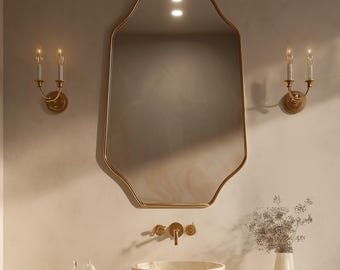 Scalloped Moroccan Mirror – Handcrafted Brass Arch Bathroom Wall Hanging