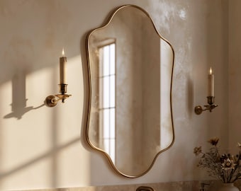 Organic Unlacquered Brass Mirror Art Deco Decor Luxury Moroccan Wall Statement