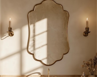 Unlacquered Art Deco Round Wall Decor Handmade Moroccan Gold Vanity Accent
