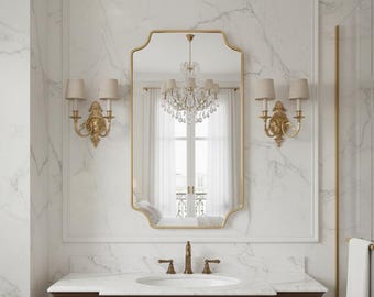 Luxury Scalloped Brass Mirror – Bell-Top Arch Wall & Vanity Mirror – Modern Classic Design