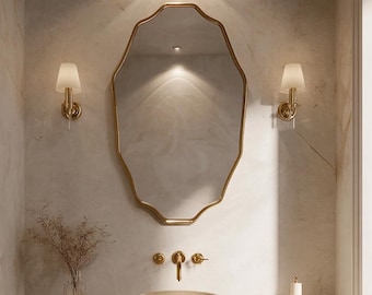 Ręcznie robione mosiężne lustro łukowe, dekoracja ścienna toaletki w stylu marokańskim w stylu art déco