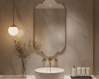 Quatrefoil Brass Mirror – Handmade Moroccan Wall Mirror – Luxury Gold Vanity Decor