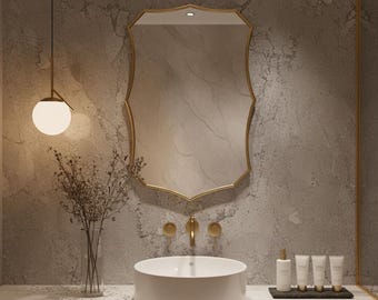 Luxury French Château Mirror – Scalloped Brass Frame – Handmade Wall Accent