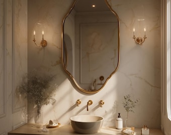 Art Deco Bathroom Mirror – Antique Brass Arch Wall Decor