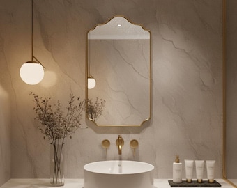Scalloped Brass Mirror – Handmade Moroccan Wall Mirror – Luxury Gold Vanity Decor
