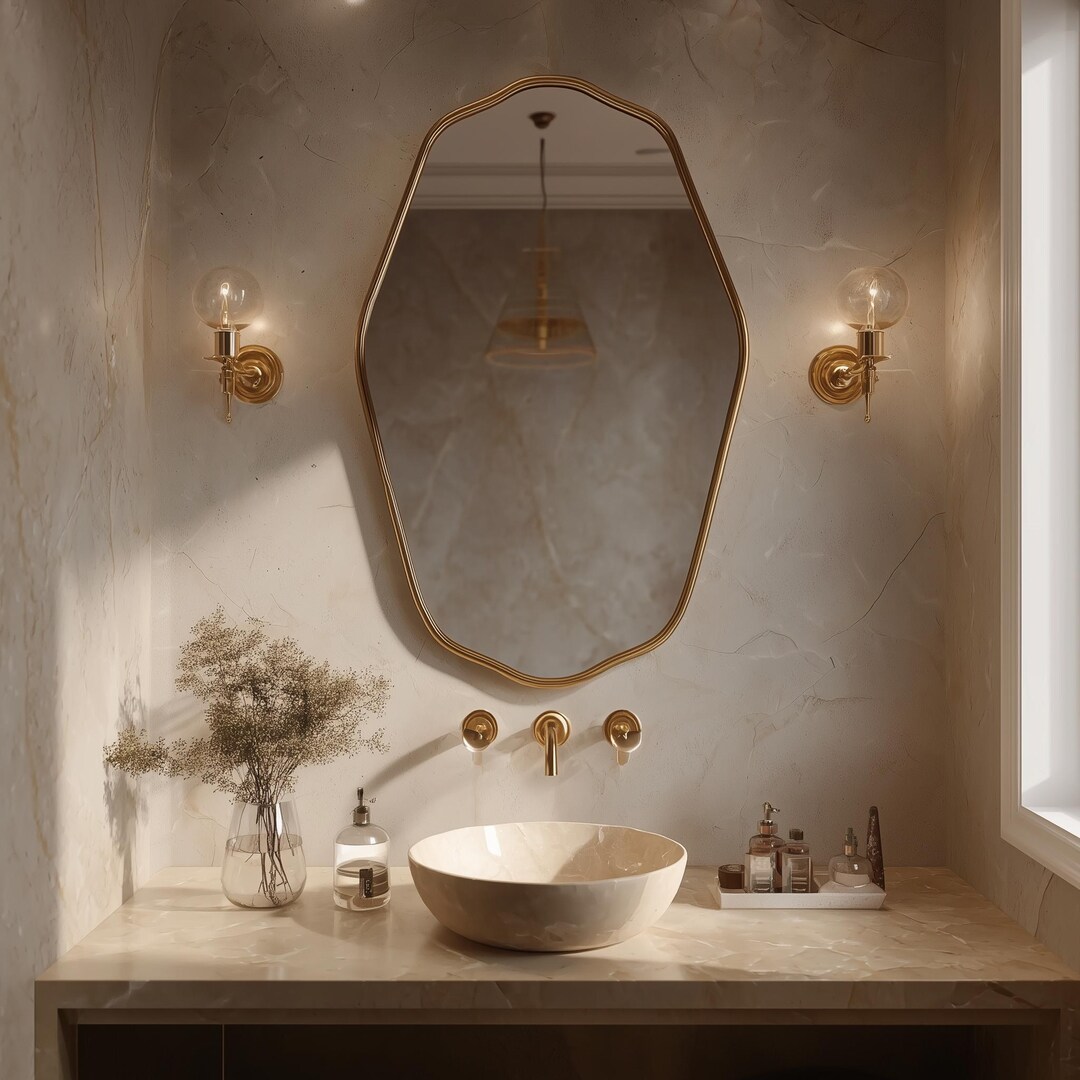 Organic Brass Wall Mirror – Luxury Art Deco Bathroom Vanity Mirror ...