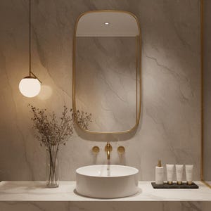 Luxury Brass Rounded Mirror – Handmade Moroccan Soft-Edge Wall Decor
