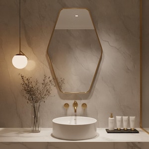 Modern Moroccan Brass Mirror – Geometric Hexagon Vanity Mirror – Handmade Wall Decor