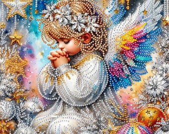 Christmas Angel Diamond Painting Kit for Adults, 5D Partial Drill Diamond Art, 12x12 Inch Holiday Craft for Beginners, DIY Christmas Decor