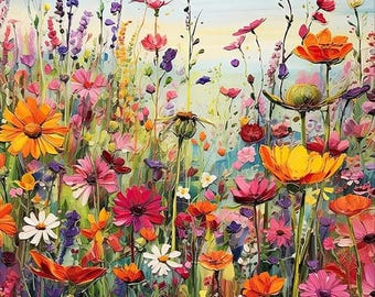 Sea of Flowers 5D Diamond Painting Kit for Adults, Full Round Flower Diamond Art DIY, 12x16 Home Wall Decor for Beginners