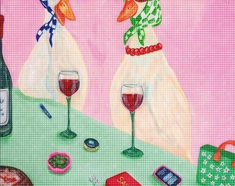 Funny Fashion Ducks Diamond Painting Kit, 5D Full Drill Animal Art, DIY Gem Craft for Adults, Whimsical Wall Decor, 12x16 Inch