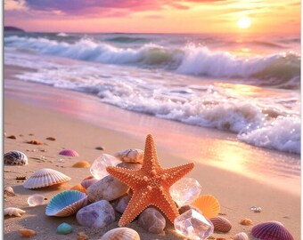 Beach Diamond Painting Kit for Adults, 5D Full Drill Diamond Art, DIY Seascape Gem Craft, Coastal Wall Decor, 30x40cm