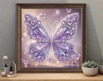 Purple Butterfly Special Shape Diamond Painting Kit, 12x12 Inch Wall Decor, Beginner Craft