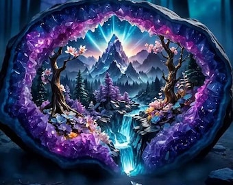 Crystal Forest Diamond Painting Kit for Adults, 5D Full Drill Landscape Diamond Art, DIY Gem Craft, Nature Wall Decor