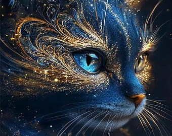 Black Cat Diamond Painting Kit 12x16, 5D Round Full Drill Cat Diamond Art, DIY Gem Art Craft, Adult Beginner Wall Decor Gift
