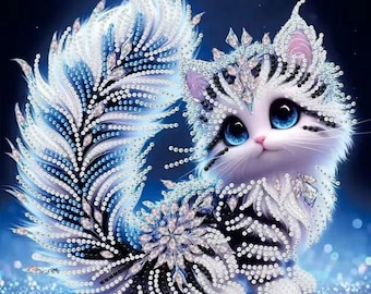 Cat Special Shape Diamond Painting Kit, 12x12 Inch DIY Gem Art for Adults, Beginner Rhinestone Dot Painting, Cat Wall Decor