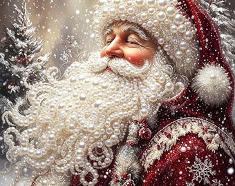 Santa Claus Pearl Diamond Painting Kit, Christmas 5D Diamond Art, Special Shape Pearl Gem Craft, DIY Winter Wall Decor, Holiday Adult Craft