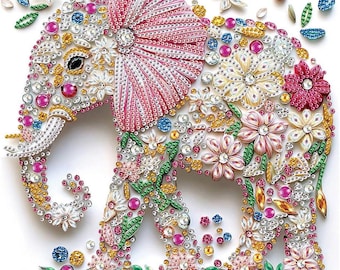 Elephant Diamond Painting Kit 5D Special Shape Crystal Rhinestone Art DIY Craft for Adults Beginners 12x12 Wall Decor Gift