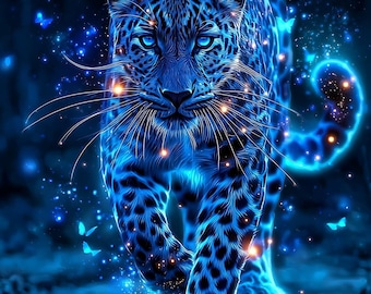 Glowing Cheetah Diamond Painting Kit, 5D Full Round Drill DIY Diamond Art, Animal Wall Decor, Craft Gift for Adults & Beginners