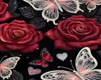 5D Butterfly and Rose Diamond Painting Kit, 12x16 Inch Full Drill DIY Gem Art for Adults, Floral Wall Decor, Beginner Craft Gift