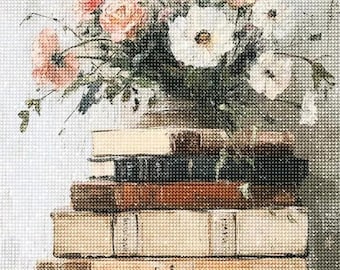 Book Lover Diamond Painting Kit, Floral 5D Diamond Art, DIY Full Drill Gem Painting for Adults, Library Wall Decor