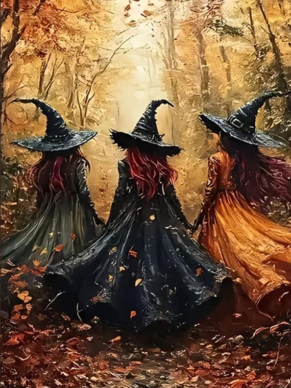 Halloween Diamond Painting Kit for Adults, Forest Witch 5D Diamond Art, Full Drill Round Gem Art, DIY Craft, Wall Decor, 12x16 Inch