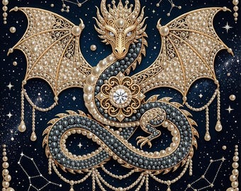 5D Dragon Pearl Diamond Painting Kit, 12x12 Inch Special Shape Gem Art, DIY Dragon Diamond Art for Adults, Fantasy Wall Decor