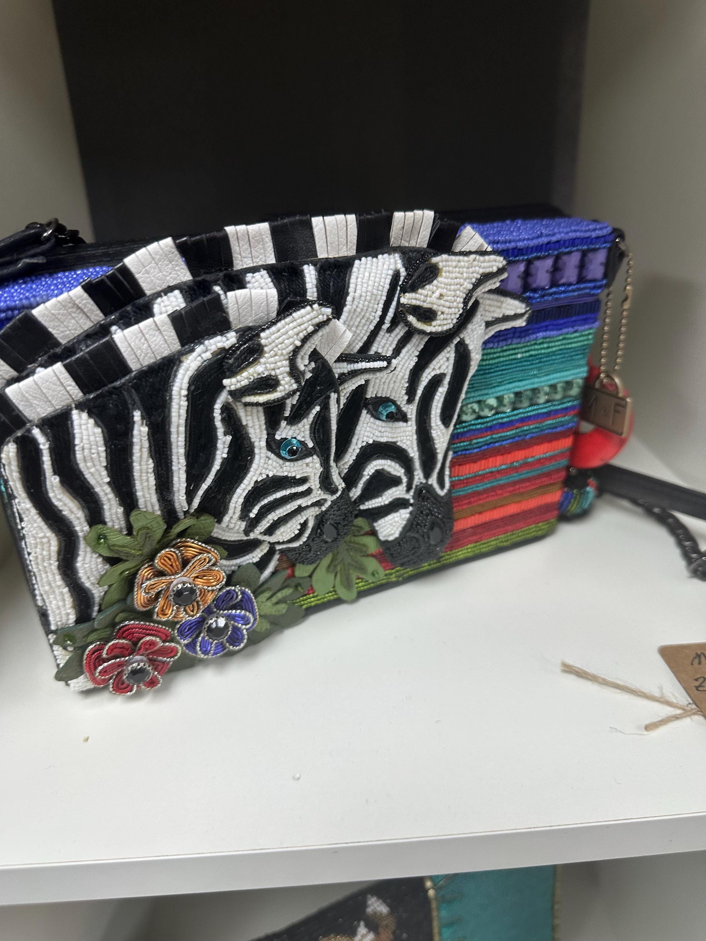 Zebra multi color beaded Mary Frances handbag