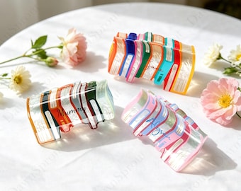 Personalized Book Hair Claws,Custom Name Colorful Bookshelf Hair Claw,Gift For Book Lover,Teacher's Gift,Fun Hair Accessories
