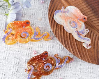 Personalized Octopus Hair Claw, Custom Ocean Theme Hair Clip,Claw Clip, Large Hair Claw, Acetate Hair Clip, Unique Girls Hair Accessory