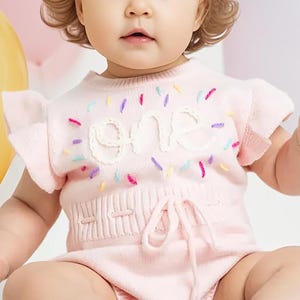 Personalised Baby Knit Name Tie Bow Frill Sleeve Romper, Embroidered Ruffle Baby Girl Romper, First Birthday Dress, Custom Baby Name Romper