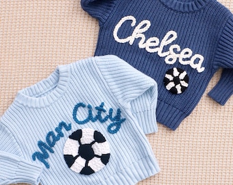 Personalized Baby Soccer Sweater, Embroidered Name GameDay Pullover, Baby Sports Sweatshirt, Knit Football Sweater Infant, Soccer Lover