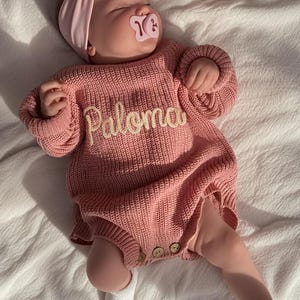 Cotton Knit Baby Romper, Personalized Name Baby Romper, Baby Coming Home Outfit, Baby Announcement Bodysuit, Custom Embroidery Name Romper