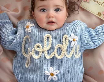 Personalized Baby Sweater with Name, Custom Name Knit Jumper, Baby Girl Boy Cardigan, Hand Embroidered Toddler Sweater, First Birthday Gift