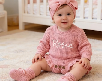 Personalized Baby Romper Cotton, Name Onesie Girl, Neutral Newborn Hospital Outfits, New Born Baby Announcement Clothes, Baby Shower Gift