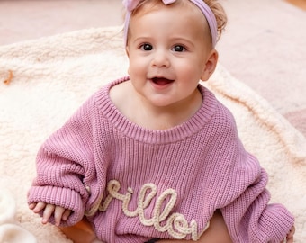 Baby Name Pullover, Benutzerdefinierte gestrickte Name Kleinkind Pullover, personalisierte Baby Pullover, Baby Coming Home Outfit, Neugeborenen Geschenk